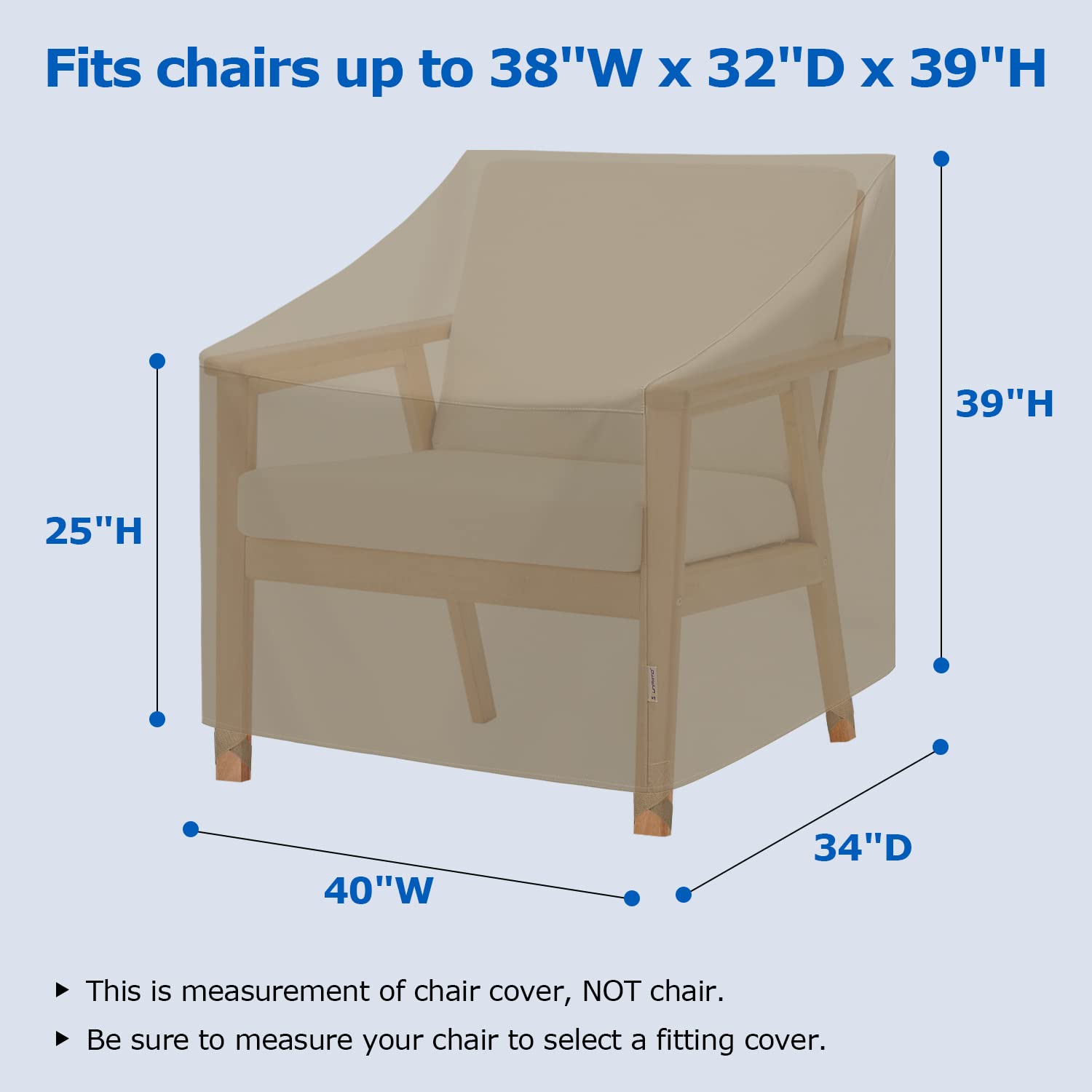 Sunpatio Outdoor Oversized Chair Covers, Heavy Duty Waterproof Patio Large Chair Covers, Fade Resistant Outdoor Furniture Protector, All Weather Protection, 2 Pack - 40' W X 34' D X 39' H, Taupe