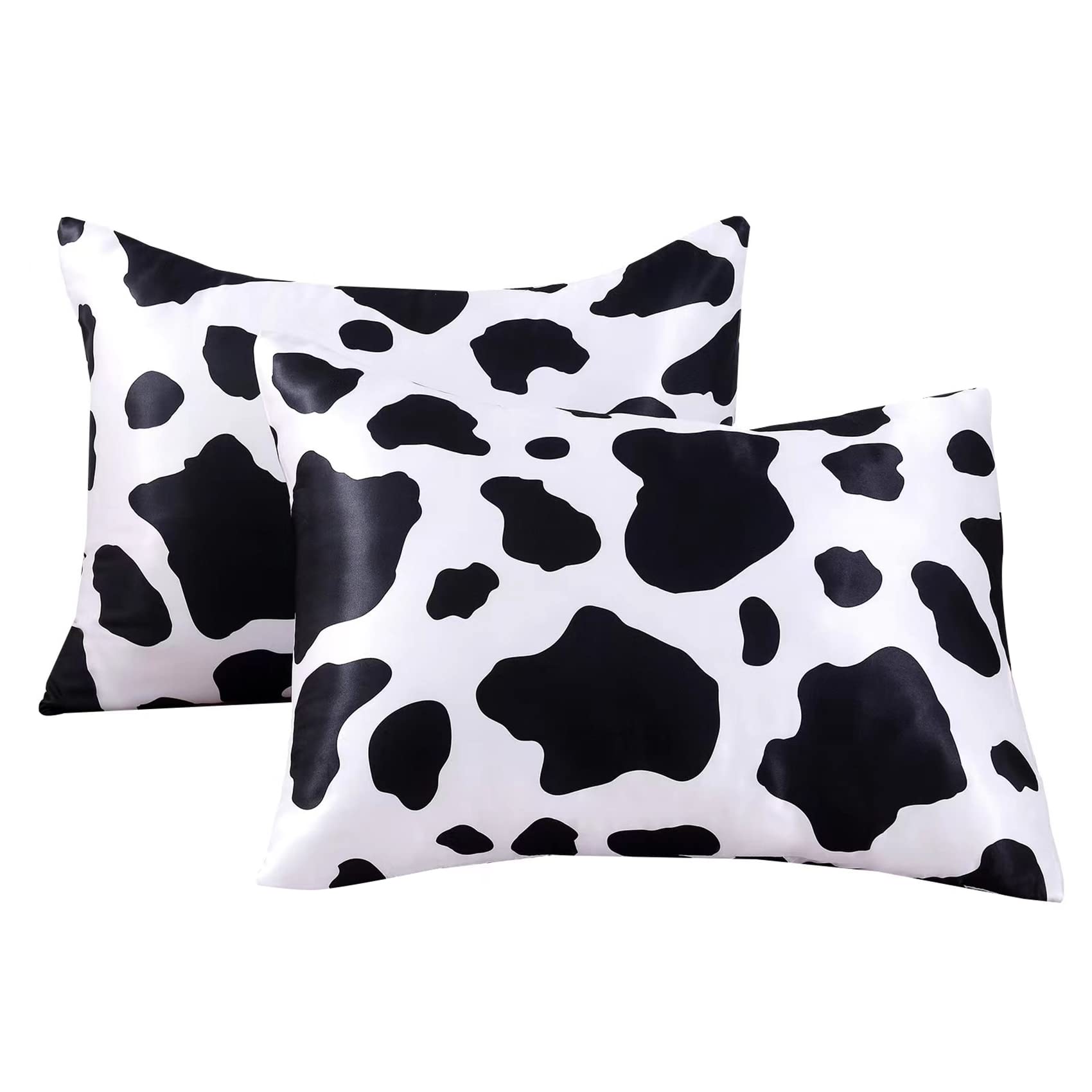 Urlinens Satin Pillowcase For Hair And Skin Cow Print Silk Satin Pillowcase 2 Pack Standard Size Pillow Cases Set Of 2 Cooling S