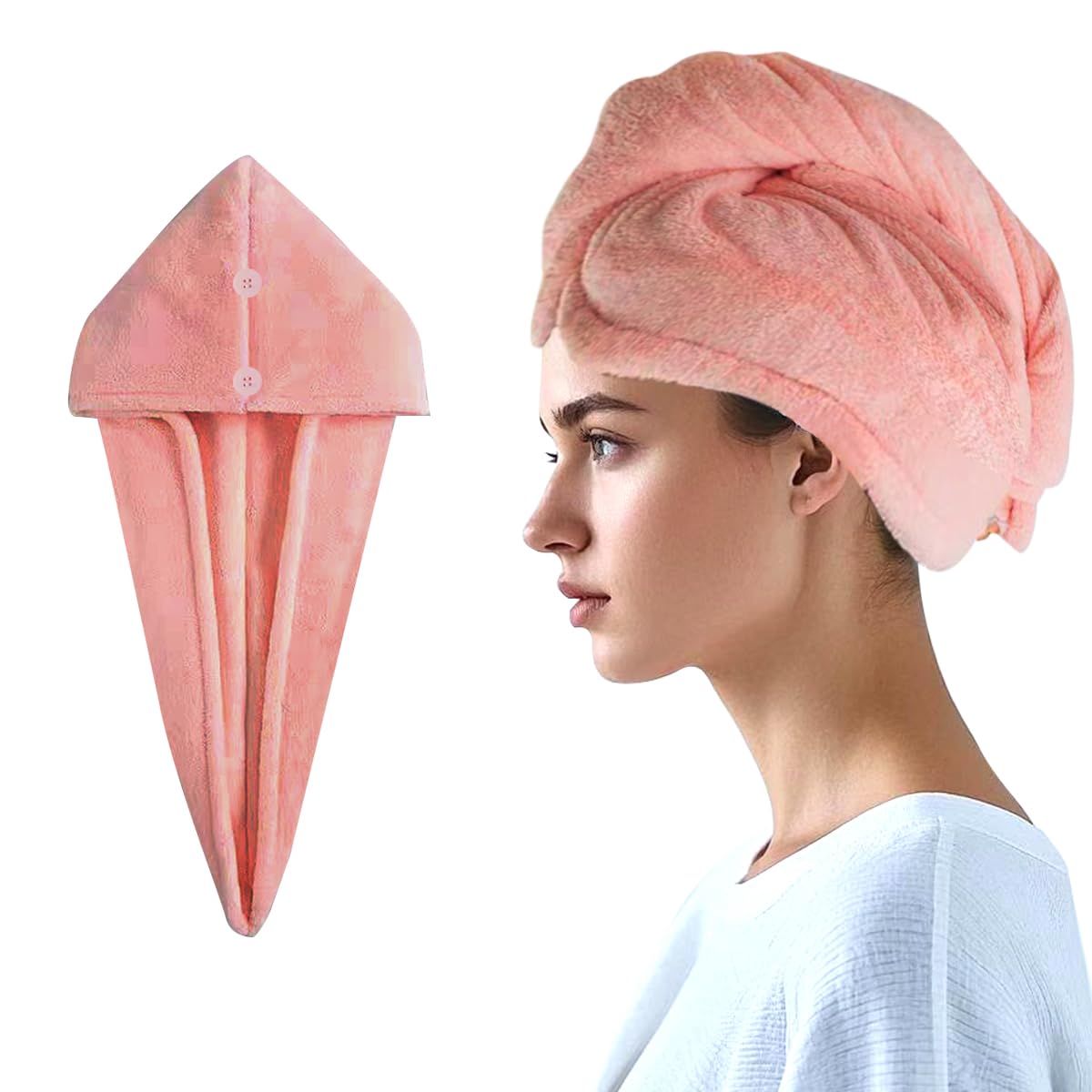 AGKXHDEC Double Layer Microfiber Towel, Hair Turbans for Wet Hair, Drying Hair Wrap for Women(The Color of The Picture is for Re