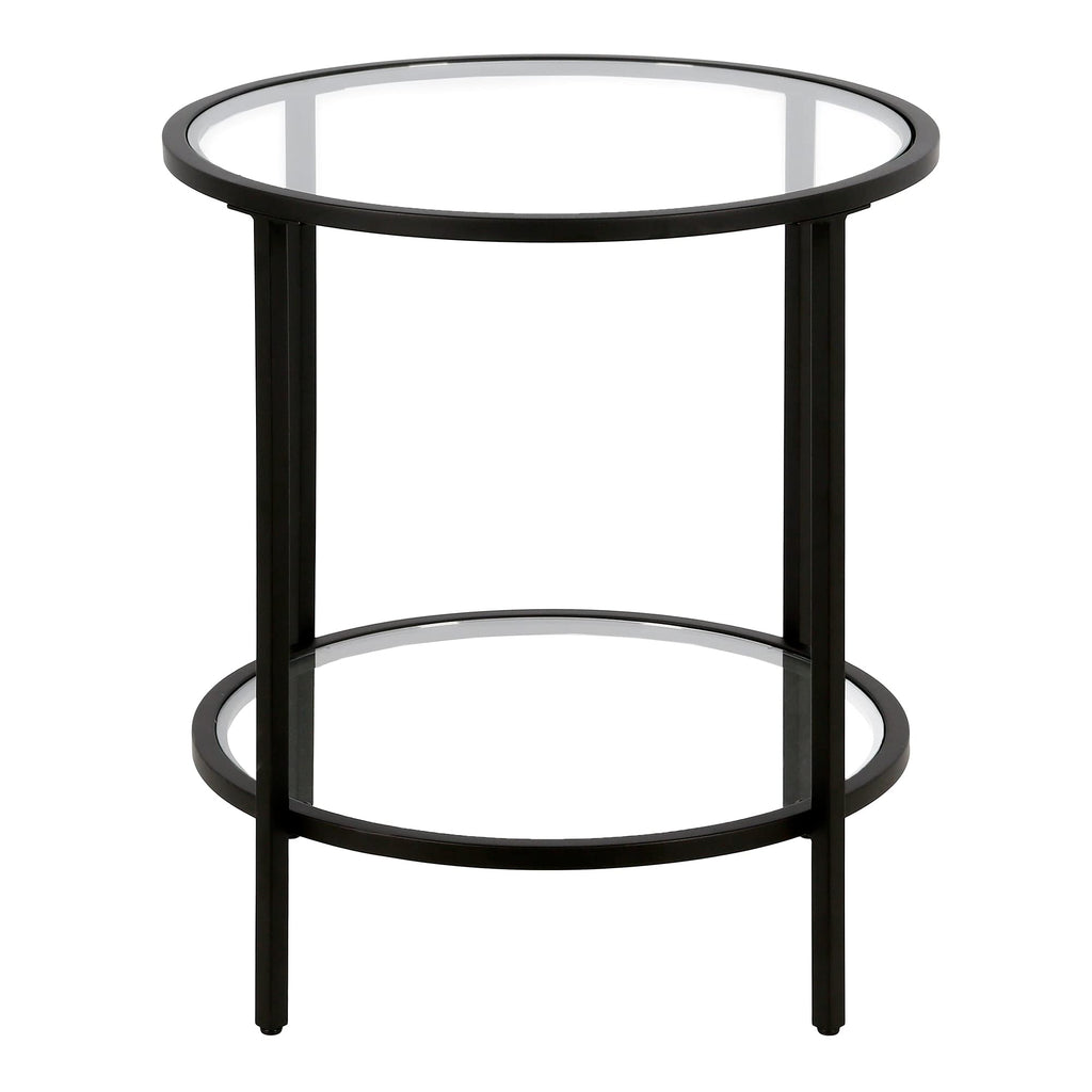 Henn&Hart 20' Wide Round Side Table With Glass Shelf In Brass, Table For Living Room, Bedroom