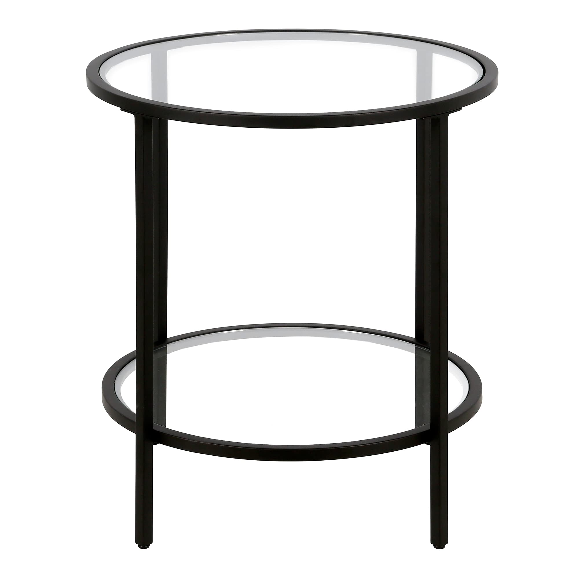 Henn&Hart 20' Wide Round Side Table With Glass Shelf In Brass, Table For Living Room, Bedroom