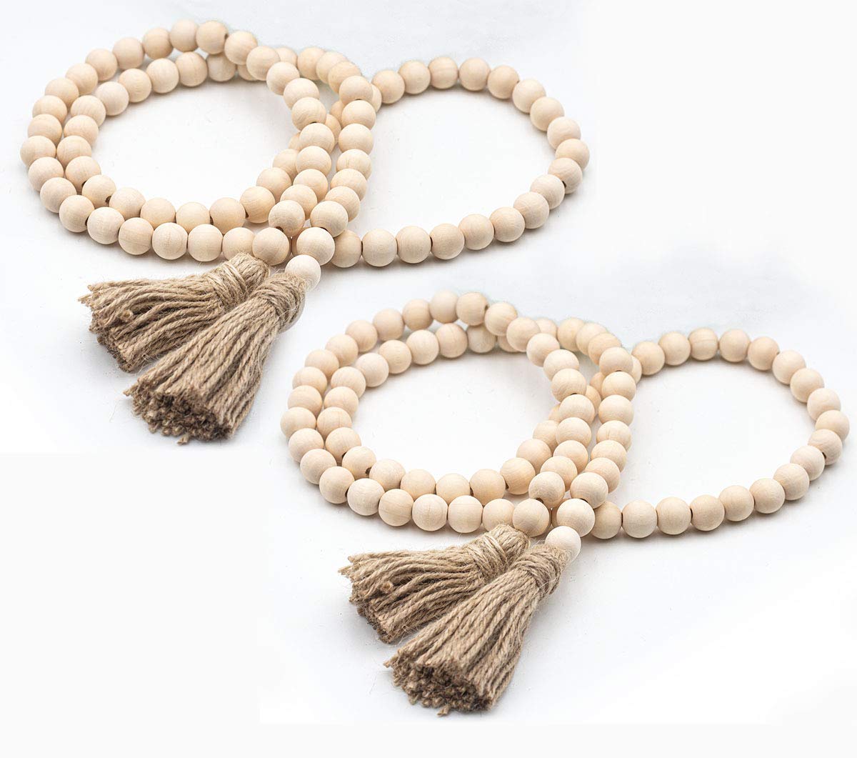 LSKYTOP 58 Inches Wood Bead Garland,Wooden Beads with Tassel,Farmhouse Beads Rustic Prayer Beads Boho Beads for Farmhouse Tiered