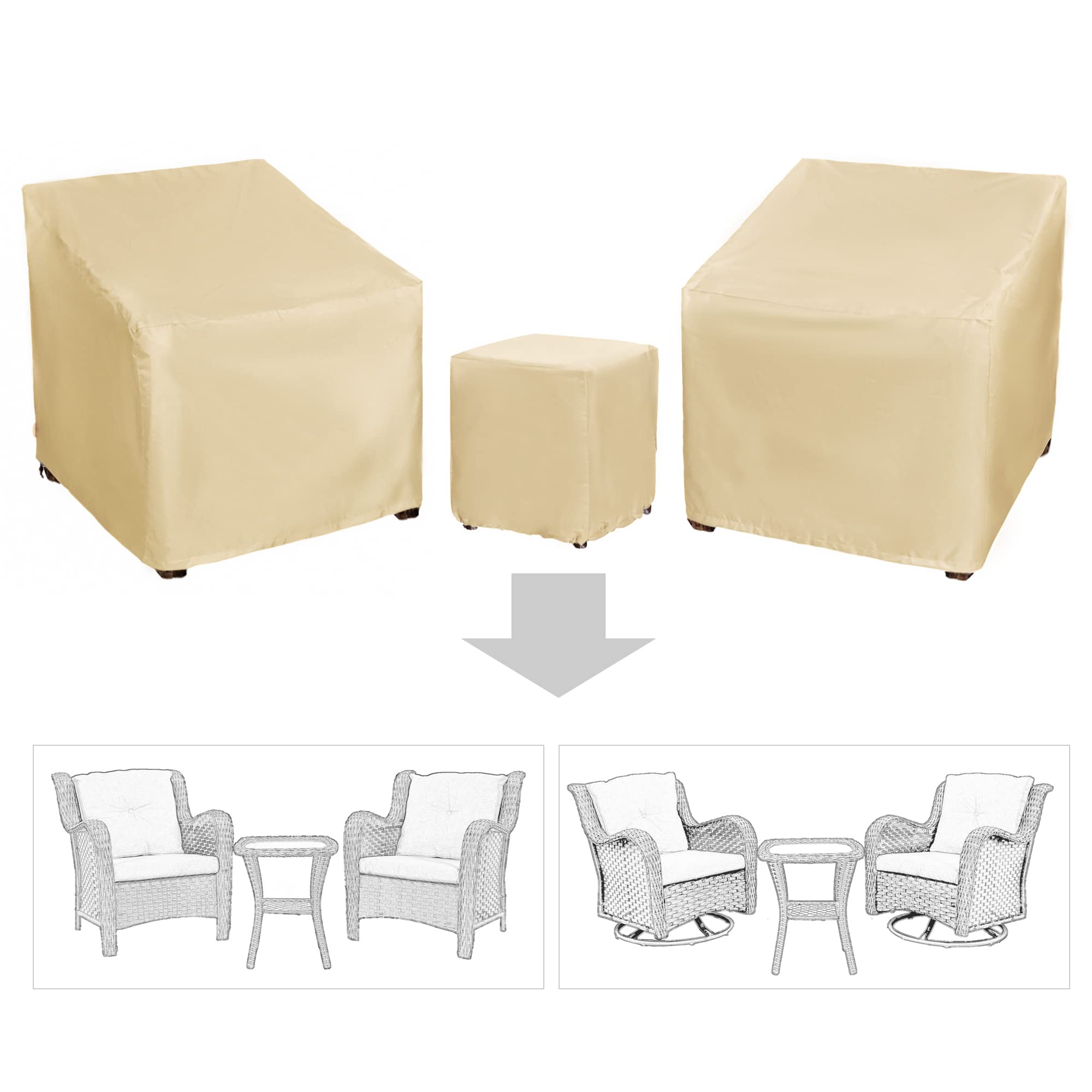 Baner Garden Patio Furniture Covers,Outdoor Furniture Cover Waterproof,Patio Furniture Set Covers For 3 Piece Outdoor Bistro,Patio Sofa Covers Set For 2 Chairs And Coffee Table,Khaki