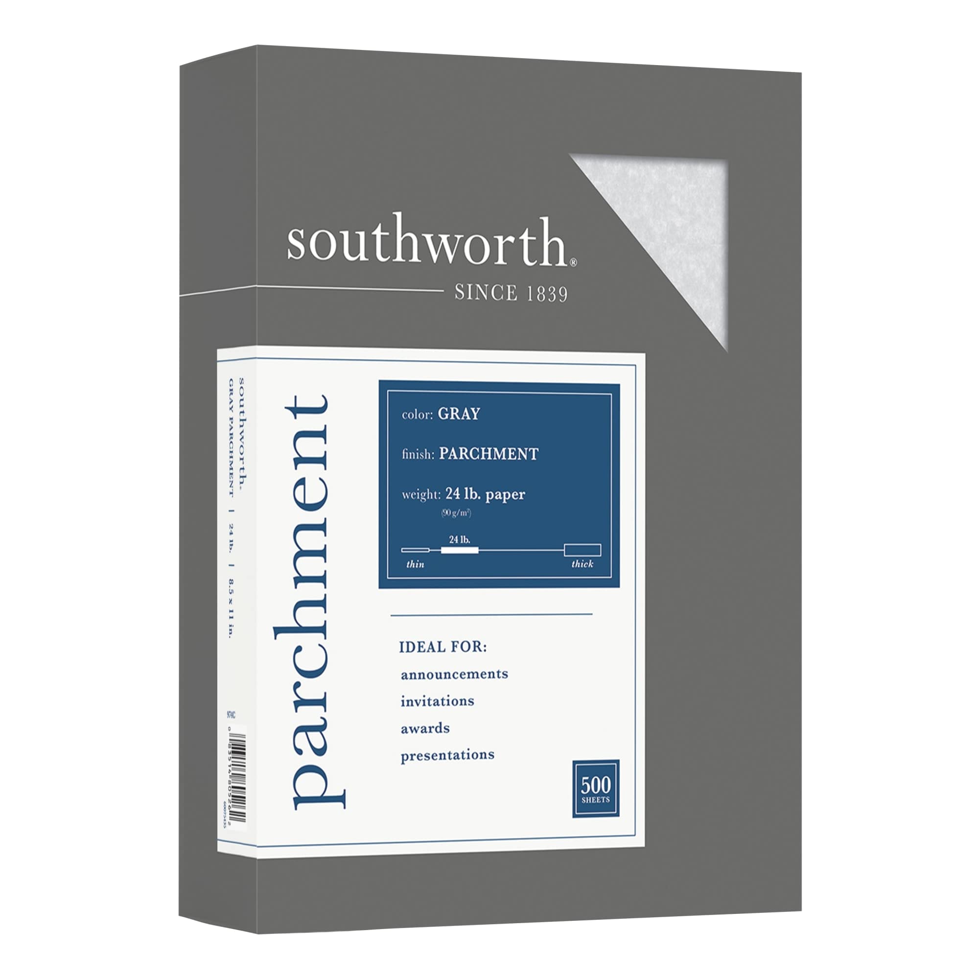Southworth Parchment Specialty Paper, 24 Lb., 8 1/2' X 11', Gray, Pack Of 500