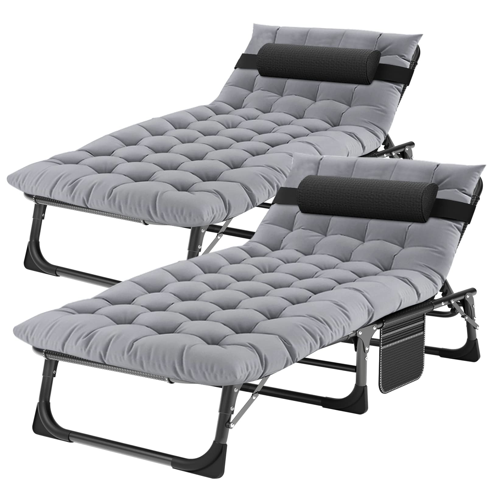 Aboron 2Pk Chaise Lounge Chair,5 Positions Padded Outdoor Tanning Chair,Heavy Duty Portable Lounge Chair For Outdoor Sunbathing Patio Pool Lawn Deck Poolside,Support Up To 440 Lbs