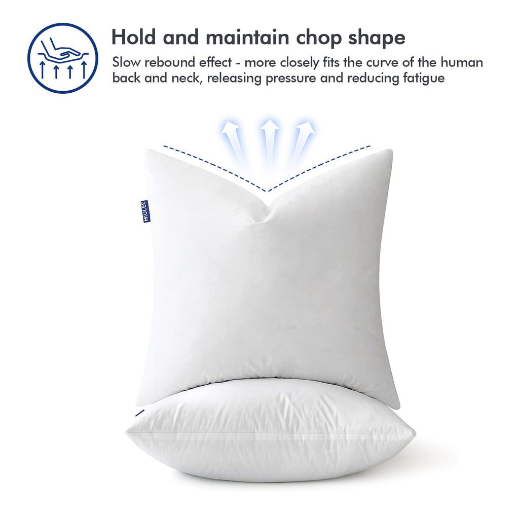 Miulee 16X16 Pillow Inserts,Set Of 2 Down Feather Throw Pillows For Couch Sofa Bed, Decorative Fluffy Throw Pillow Inserts Cotton Fabric,White