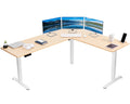 VIVO Electric Corner 75 x 63 inch L-Shaped Standing Desk, Memory Height Adjustment, Real Bamboo Top White Frame, DESK-E3CTWO-75