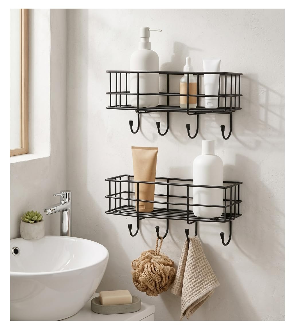 Clinton SelfAdhesive Wall Mounted Bathroom Shelf Organiser, Multipurpose Rack, Home Accessories, (Set Of 2)