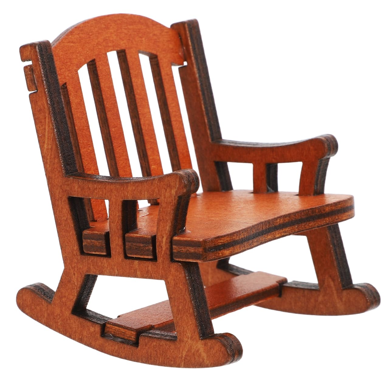NUOBESTY Miniature Wooden Rocking Chair for Dollhouse Furniture, Brown Timber Ornament for Fairy Garden and Home Decoration, 2.7