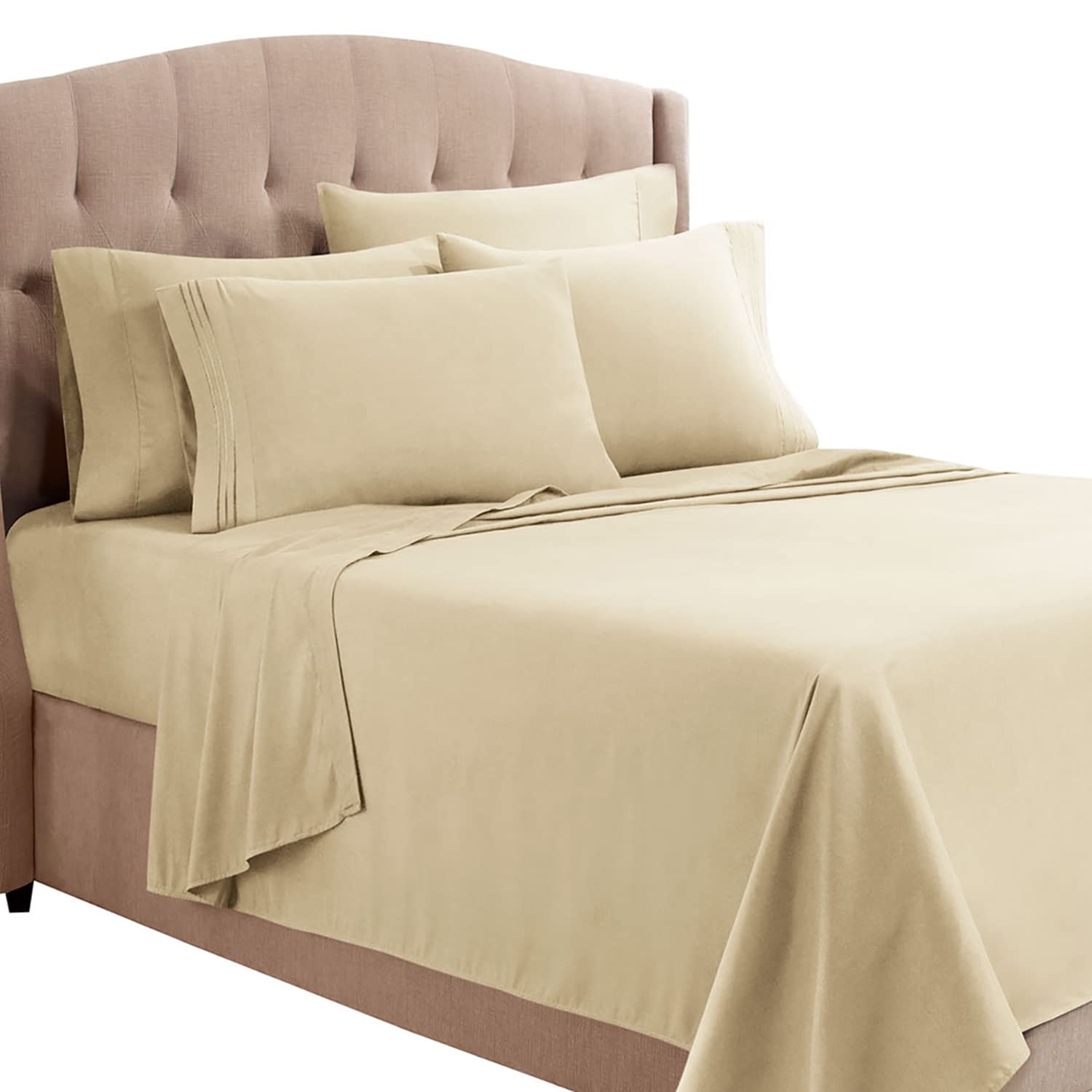 Clara Clark Full Sheets, 6 Piece Set - Hotel Luxury Sheets For Full Size Bed, Super Soft Bedding Sheets & Pillowcases, Full Size Sheets, Beige Cream
