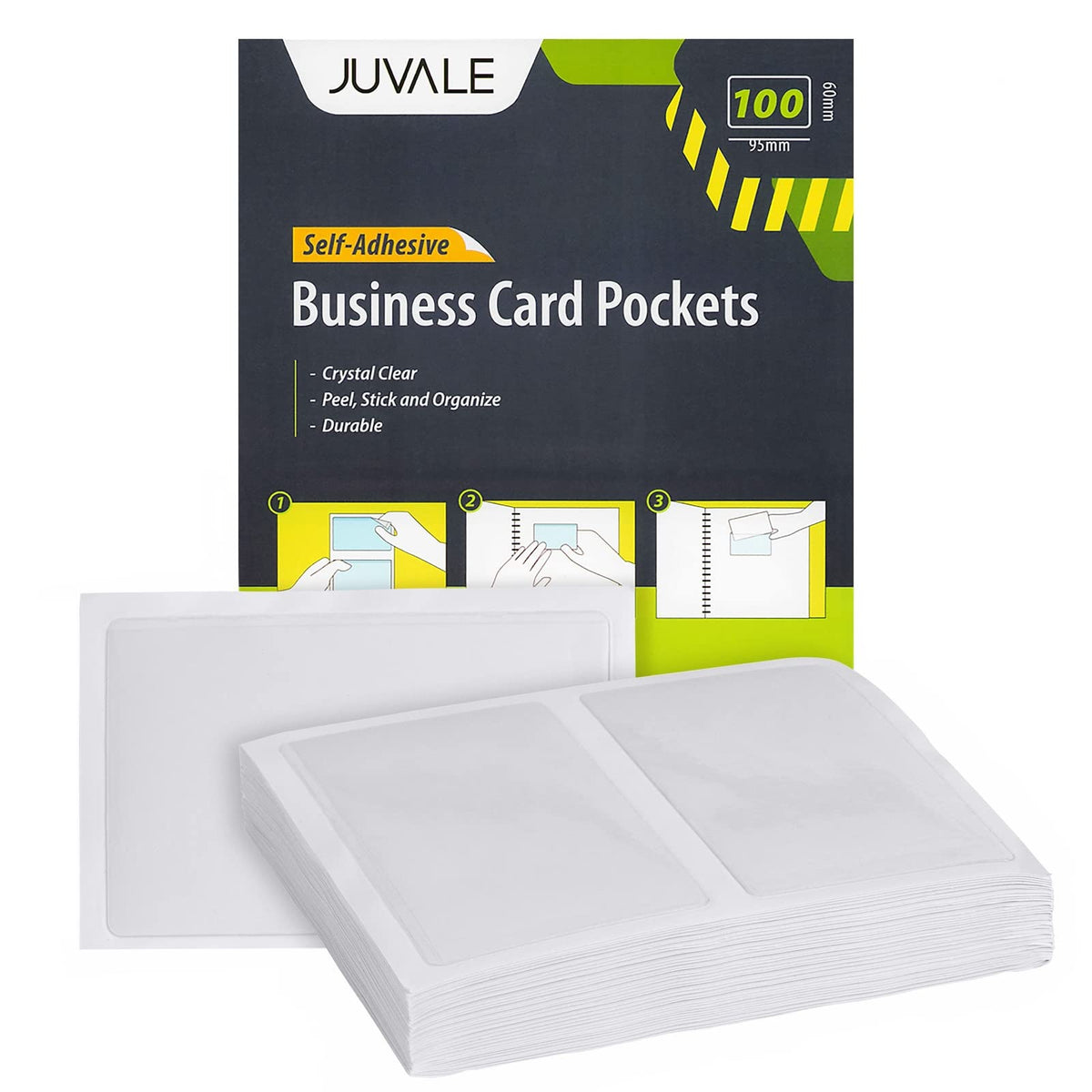 Juvale 100-Pack Clear Business Card Pockets Holders 3.75X2 In, Self-Adhesive Top Load Plastic Protector And Sleeves Labels, Bulk