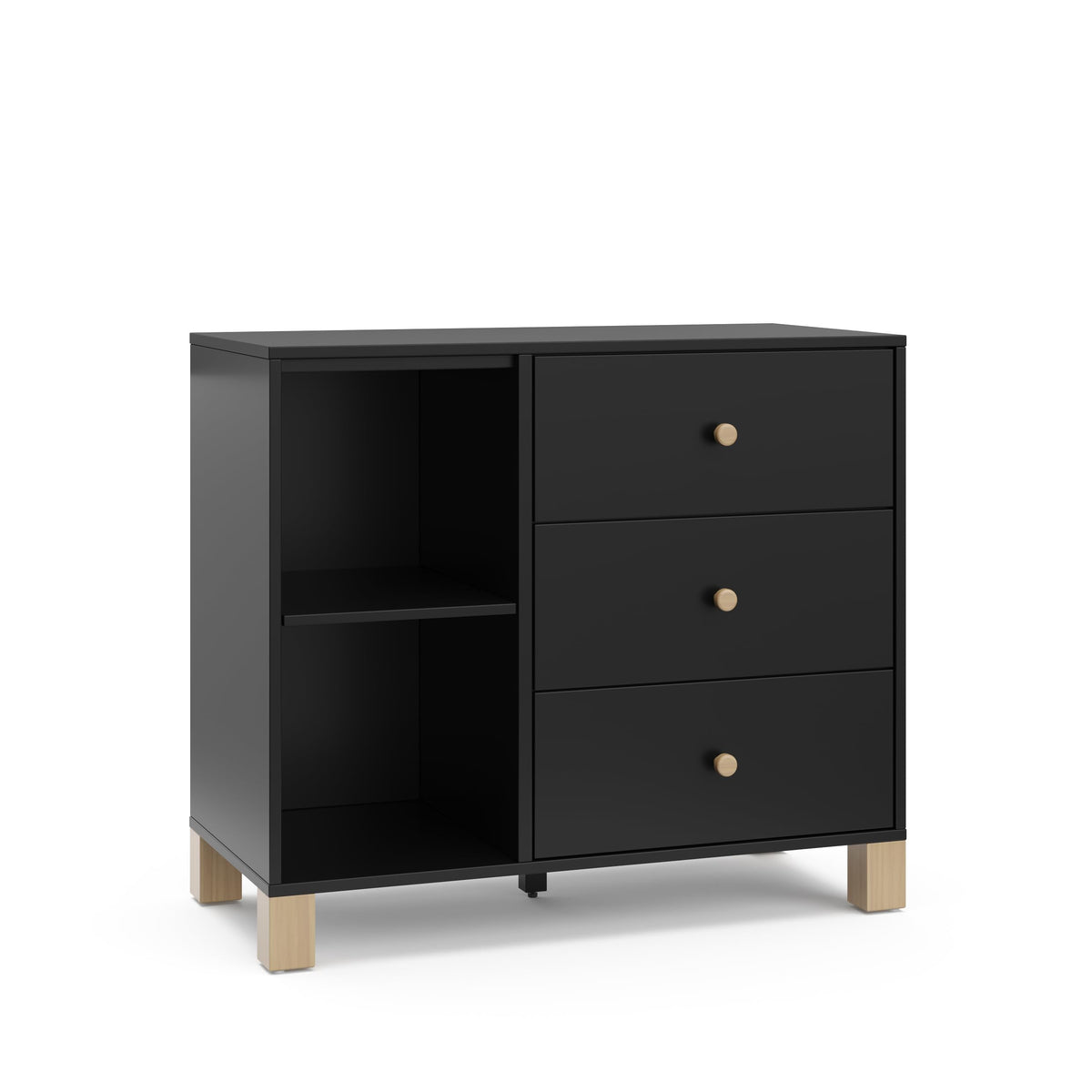 Storkcraft California 3 Drawer Combo Dresser (Black with Driftwood) - GREENGUARD Gold Certified, Interlocking Drawer System, Pre