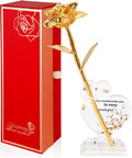 Strenge 24k Gold Dipped Real Rose- Long Stem 24k Foreve Preserved Gold Rose,Golden Rose Gifts for Her/Girlfriend/Women/Wife/Mom 