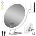 Lighted 10X Magnifying Mirror, 3 Color Modes Dimming Light, 6inch Large Rechargeable Magnified Mirror with 3 Suction Cups & 360 