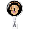 Yazmeen Life Is Golden Retractable Badge Reel With Alligator Clip Funny Id Badge Holder For Dog Lovers Funny Golden Badge Clear