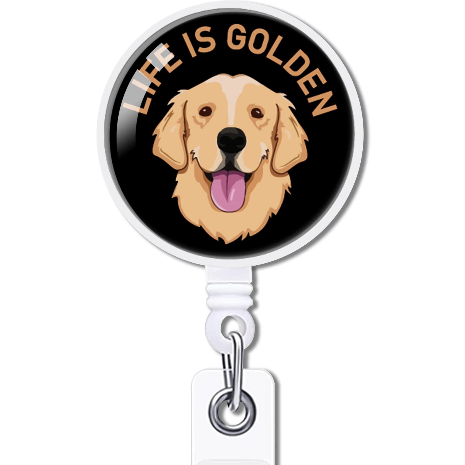 Yazmeen Life Is Golden Retractable Badge Reel With Alligator Clip Funny Id Badge Holder For Dog Lovers Funny Golden Badge Clear