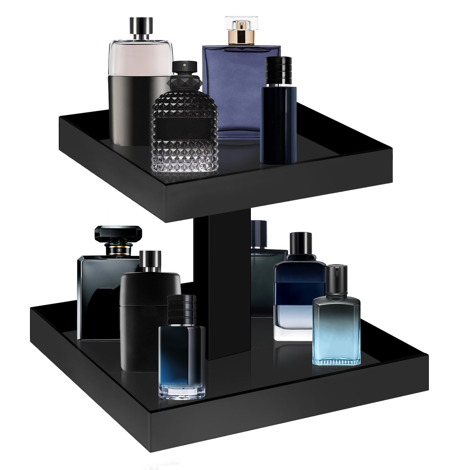 YAGELI Black Perfume Display Organizer Tray - Acrylic 2-Tier Bathroom Countertop Organizer Vanity Trays Makeup Storage Shelf Hol