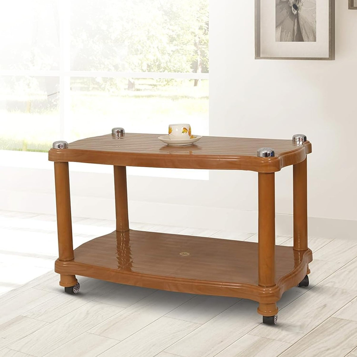 Prima 5011 Center Trolley Coffee Table/Tea Table/Teapoy For Home, Office & Outdoor (Sandalwood)