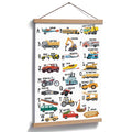 Natural Wood Magnetic Hanger Frame ABC Alphabet Transportation Poster- Colorful Canvas Wall Art Print, Cartoon Construction Truc