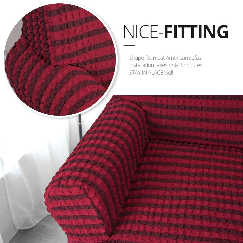 Niceec Armchair Slipcover Red Armchair Covers 1 Piece Easy Fitted Sofa Couch Cover Universal High Stretchable Durable Furniture Protector With Skirt Country Style (1 Seater Double Red)