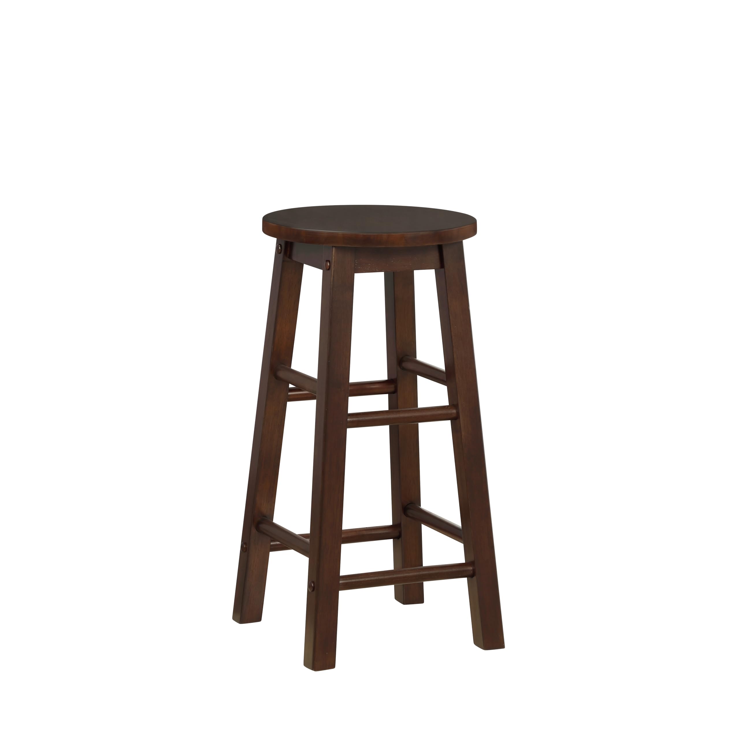 Linon Zeke Walnut Solid Wood Backless Round Counter Stool with 24 Inch Seat Height