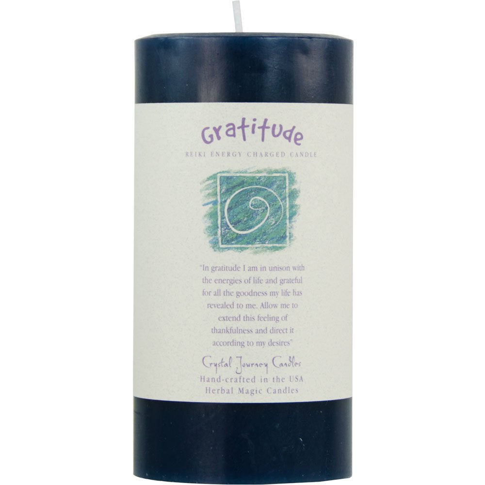 6 X 3 Crystal Journey Herbal Magic Reiki Charged Pillar Candle - Gratitude