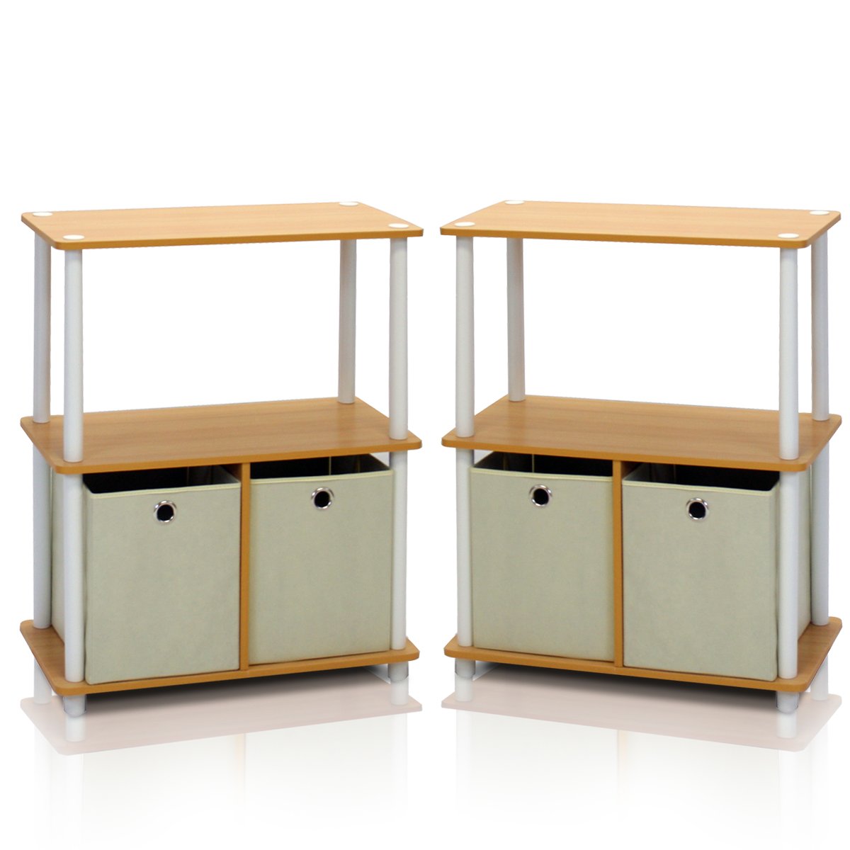 Furinno 99152 Go Green 3Tier 2Bin Multipurpose Storage Bookshelf (2, Beech/White/Ivory)