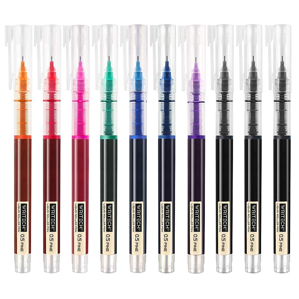 Writech Rolling Ball Quick Dry 0.5 Mm Extra Fine Point 10 Pcs Liquid Rollerball Multicolor (Multicolor)