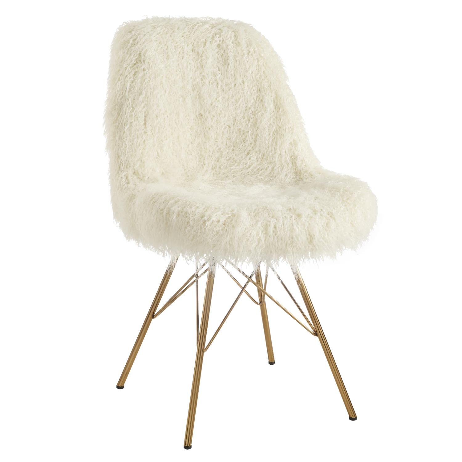 Linon Remy Flokati Chair with Gold Metal Base - Color:Cream Cream