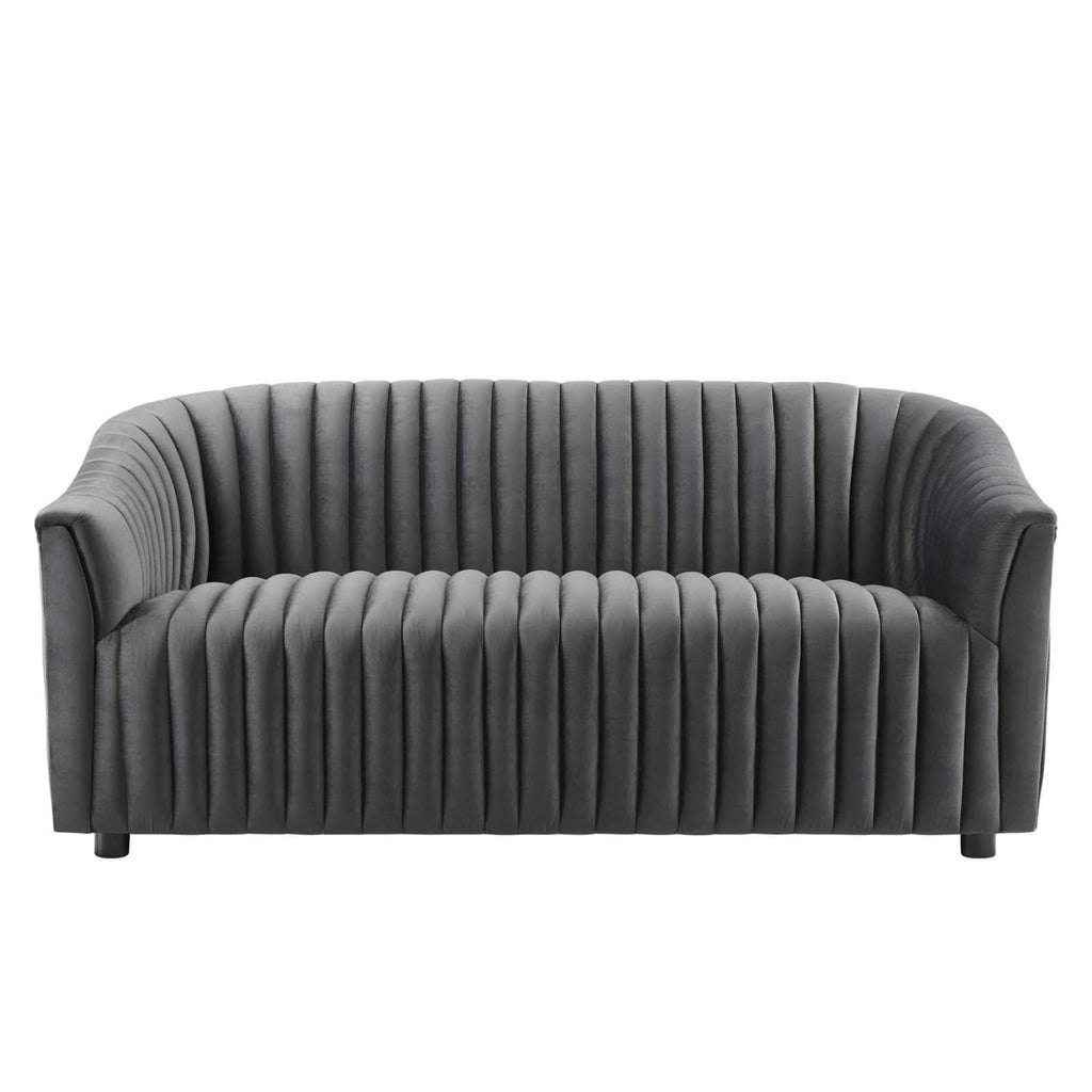 Modway Announce Modern Performance Velvet Channel Tufted Loveseat In Charcoal