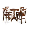 East West Furniture EDQU5-MAH-W 5 Piece Counter Height Dining Set Includes a Round Kitchen Table with Pedestal and 4 Dining Room Chairs, 30x30 Inch, Mahogany