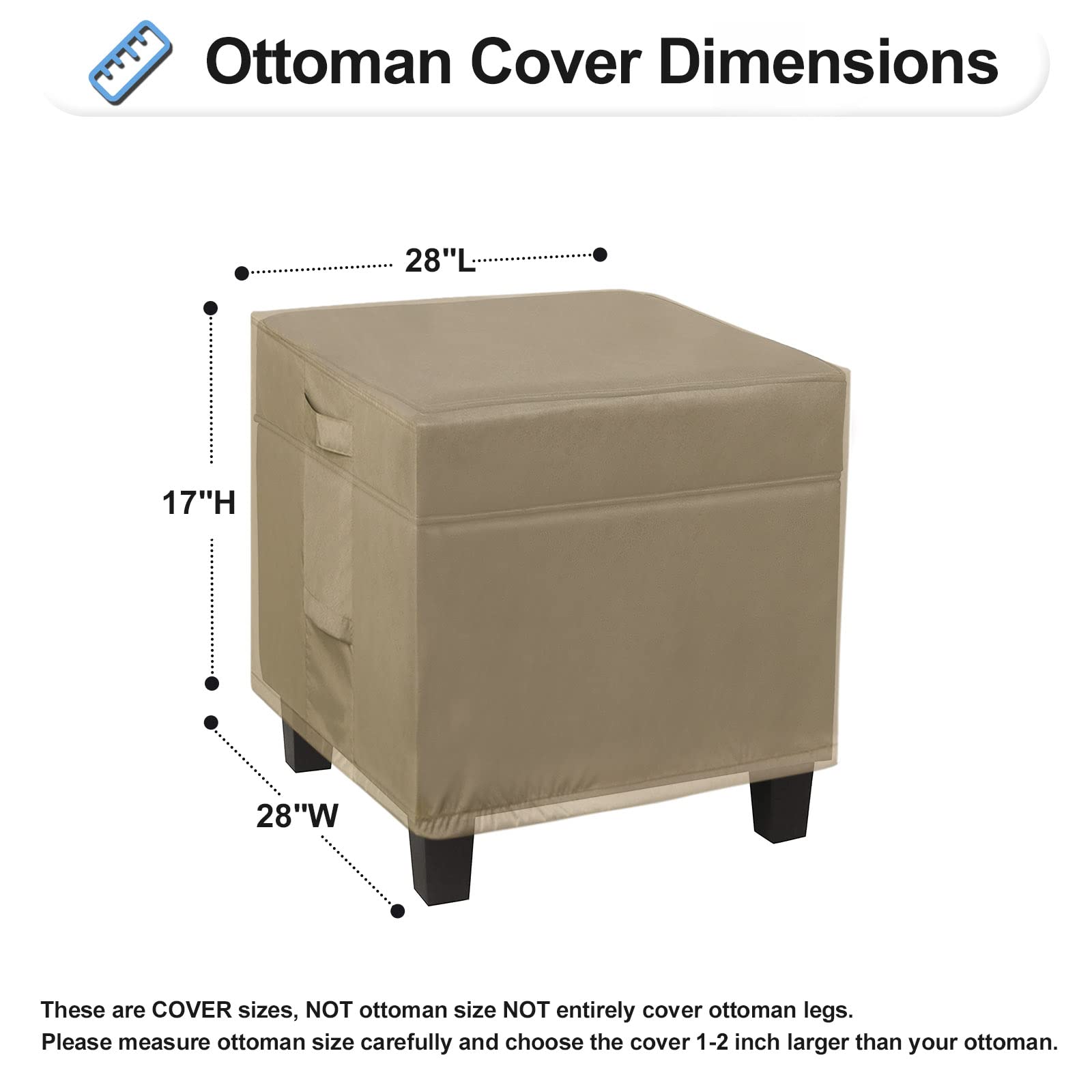 Outdoorlines Outdoor Waterproof Patio Ottoman Covers - Square Uv-Proof Patio Side Table Cover Windproof Heavy-Duty Furniture Covering Protector 28L X 28W X 17H Inch, Camel