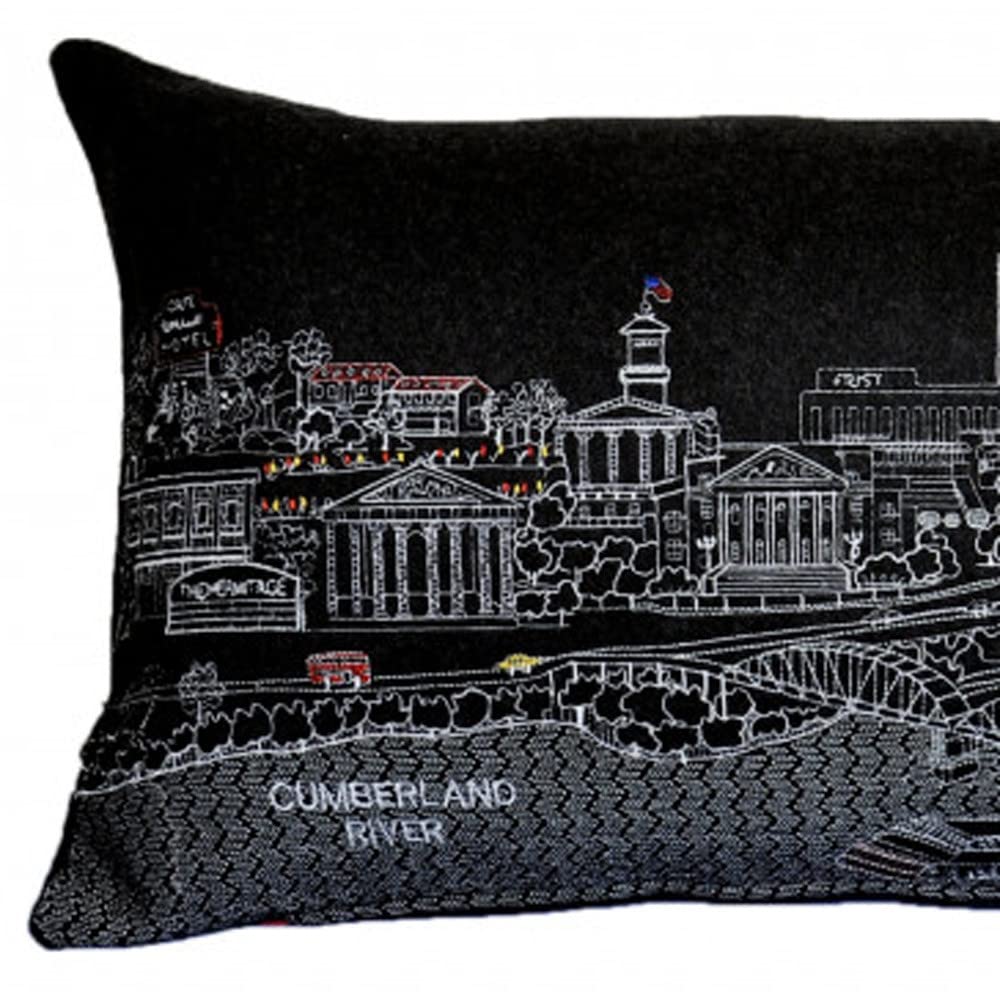 HomeRoots Grey 35' Black Nashville Nighttime Skyline Lumbar Decorative Pillow