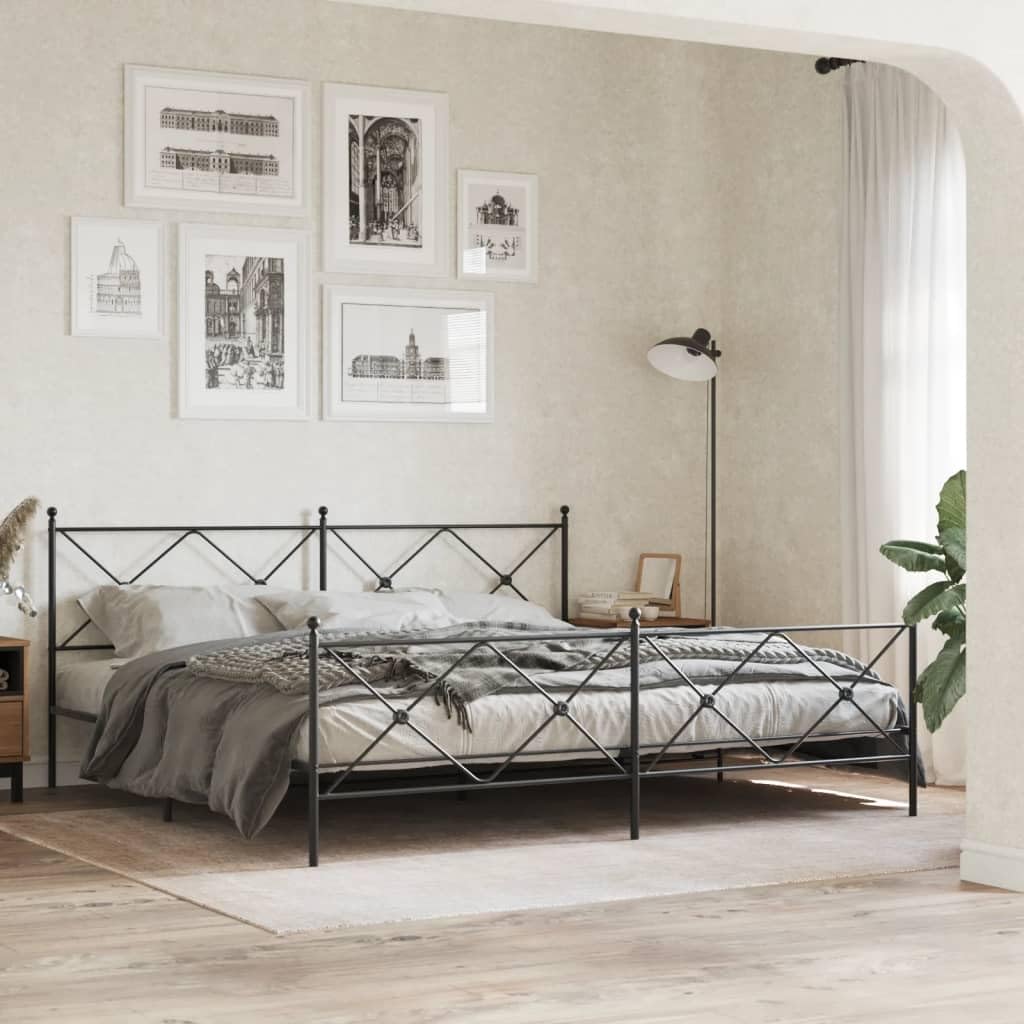vidaXL King-Size Metal Bed Frame with Headboard/Footboard - Black, 81.5x78x35.6, Steel Construction, Extra Underbed Storage
