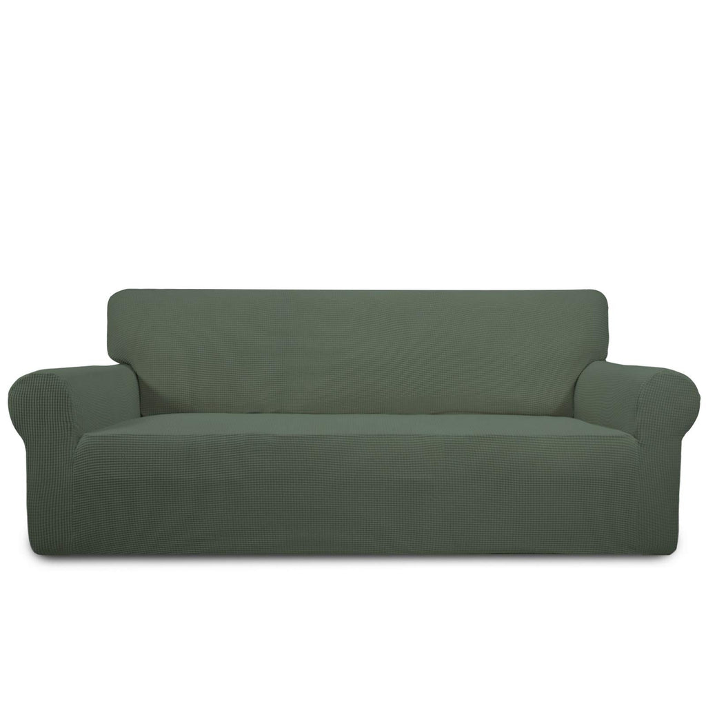 Purefit Stretch Sofa Slipcover – Spandex Jacquard Non Slip Soft Couch Sofa Cover, Washable Furniture Protector With Non Skid Foam And Elastic Bottom For Kids (Sofa, Greyish Green)