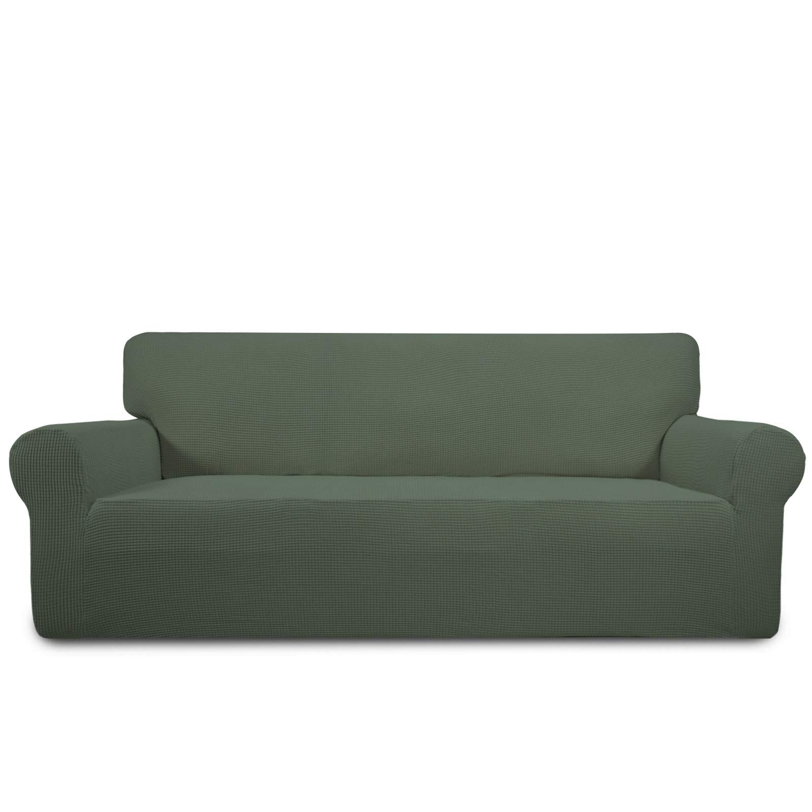 Purefit Stretch Sofa Slipcover – Spandex Jacquard Non Slip Soft Couch Sofa Cover, Washable Furniture Protector With Non Skid Foam And Elastic Bottom For Kids (Sofa, Greyish Green)