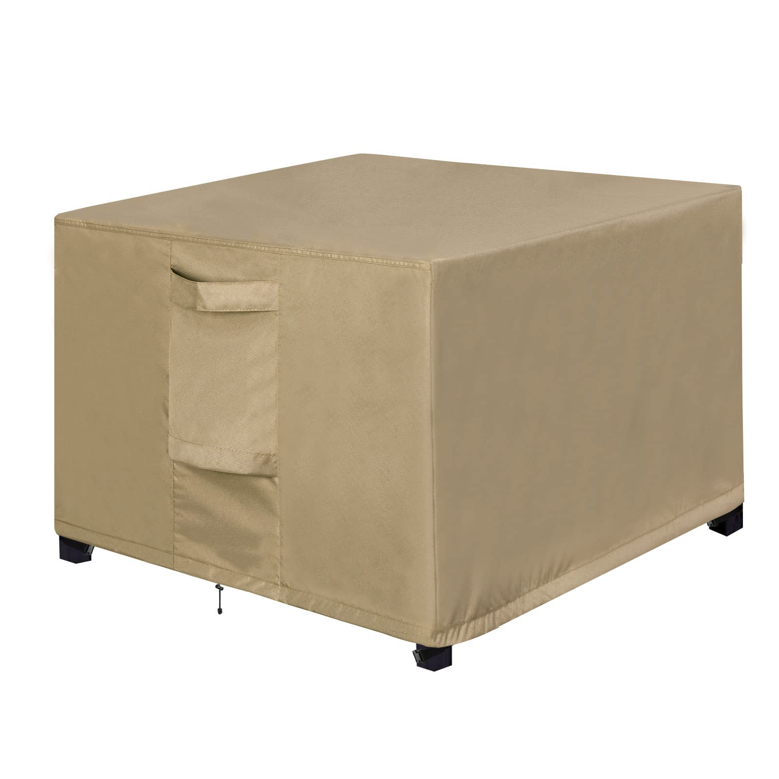 Outdoorlines Outdoor Waterproof Patio Ottoman Covers - Square Uv-Proof Patio Side Table Cover Windproof Heavy-Duty Furniture Covering Protector 28L X 28W X 17H Inch, Camel