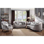 Acme Saira Button Tufted Loveseat With 3 Pillows In Light Gray Fabric