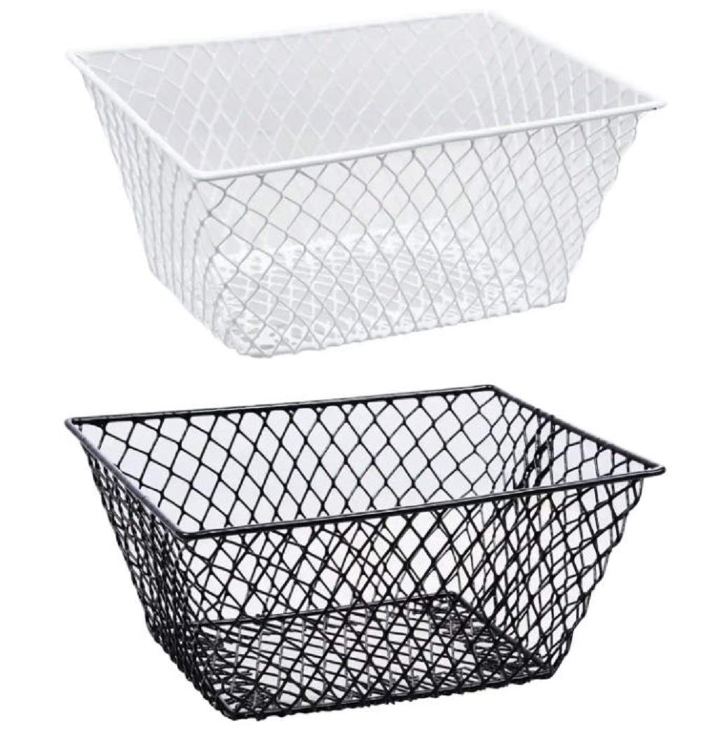 Small Metal Rectangular, Oval And Round Wire Baskets With Handles, Black And White, 4-Ct Sets (Rectangular Black Without Handles