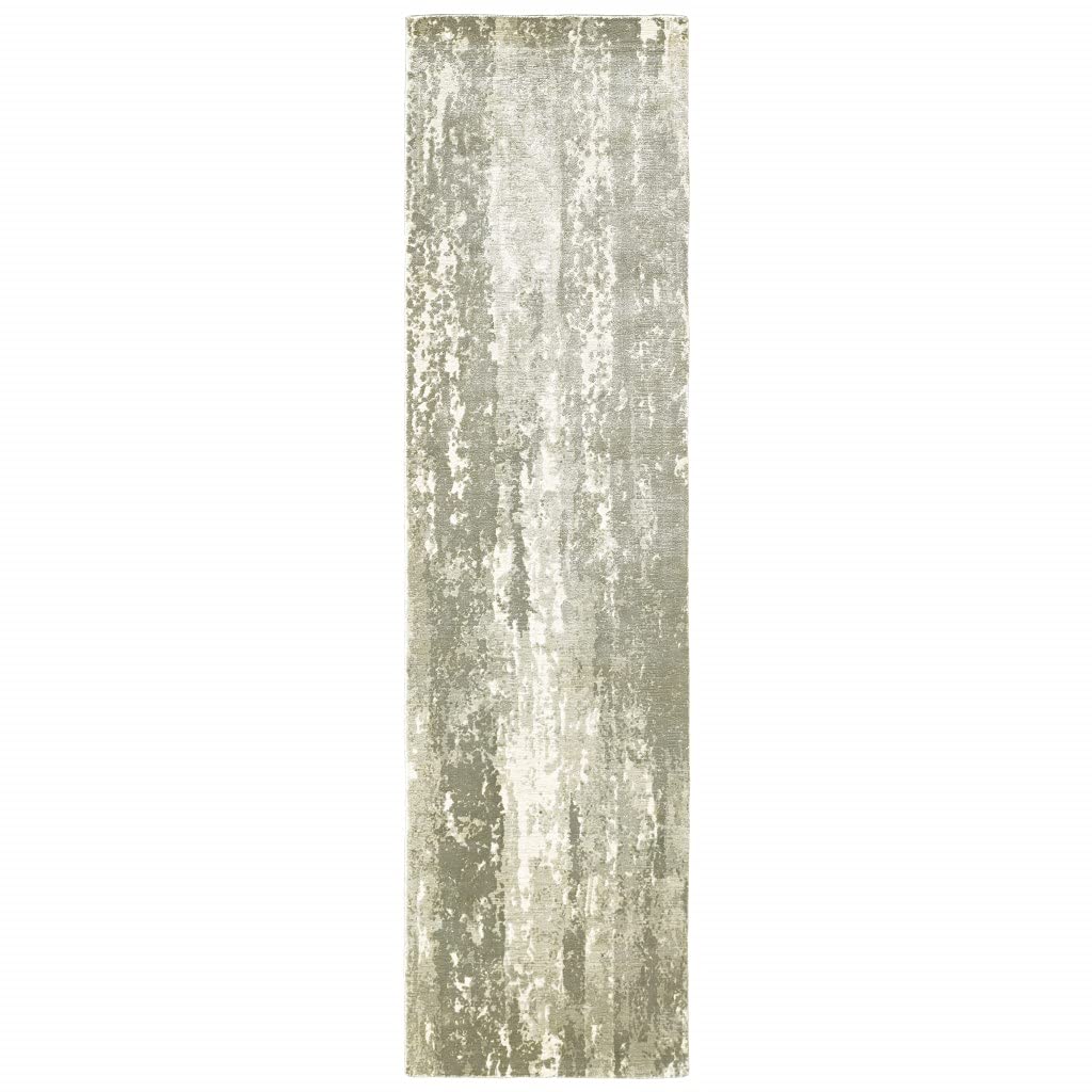 HomeRoots Grey Viscose 3’ x 10’ Gray and Ivory Abstract Splash Indoor Runner Rug