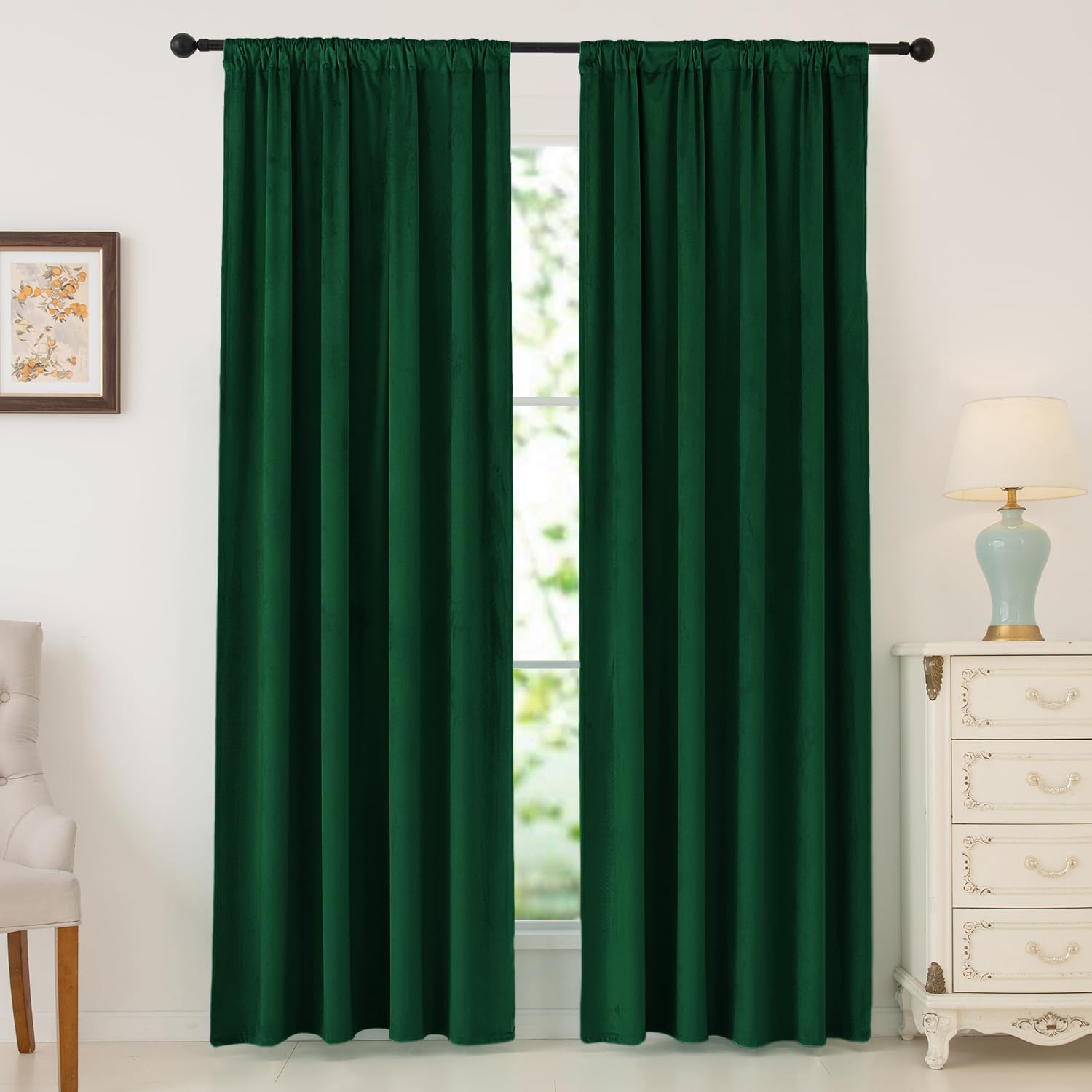 Nanbowang Green Velvet Curtains 84 Inches Long Light Blocking Rod Pocket Window Curtain Panels Set Of 2 Heat Insulated Curtains