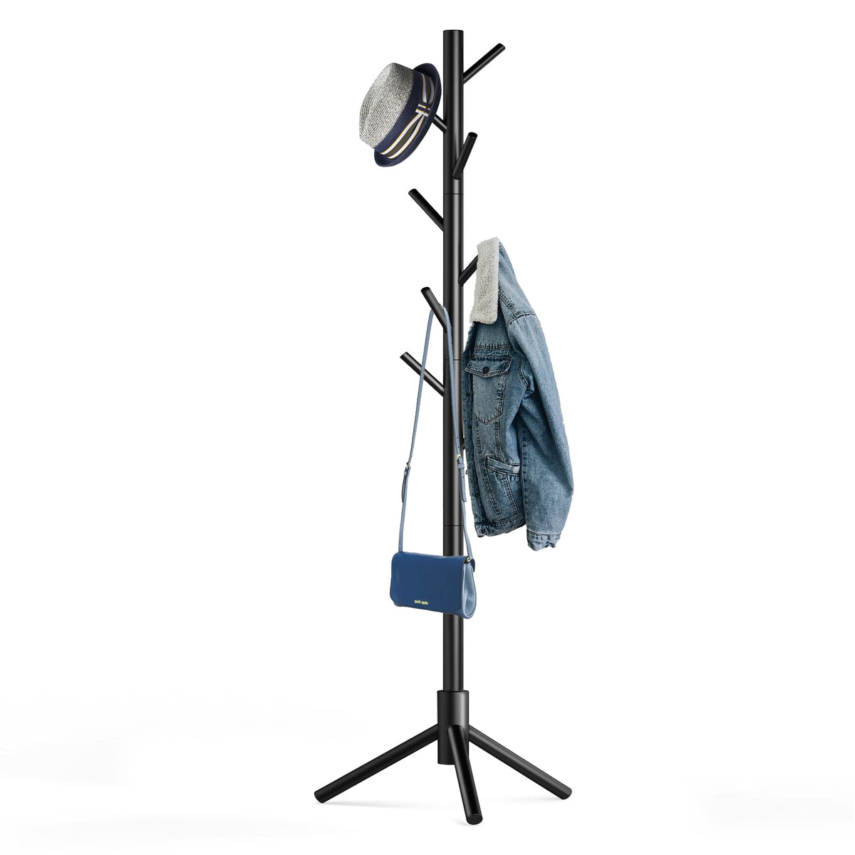 Hupmad Wooden Tree Coat Rack Stand,Sturdy Freestanding Coat Rack With 8 Hooks,3 Adjustable Height For Child Adult,Wood Coat Stan