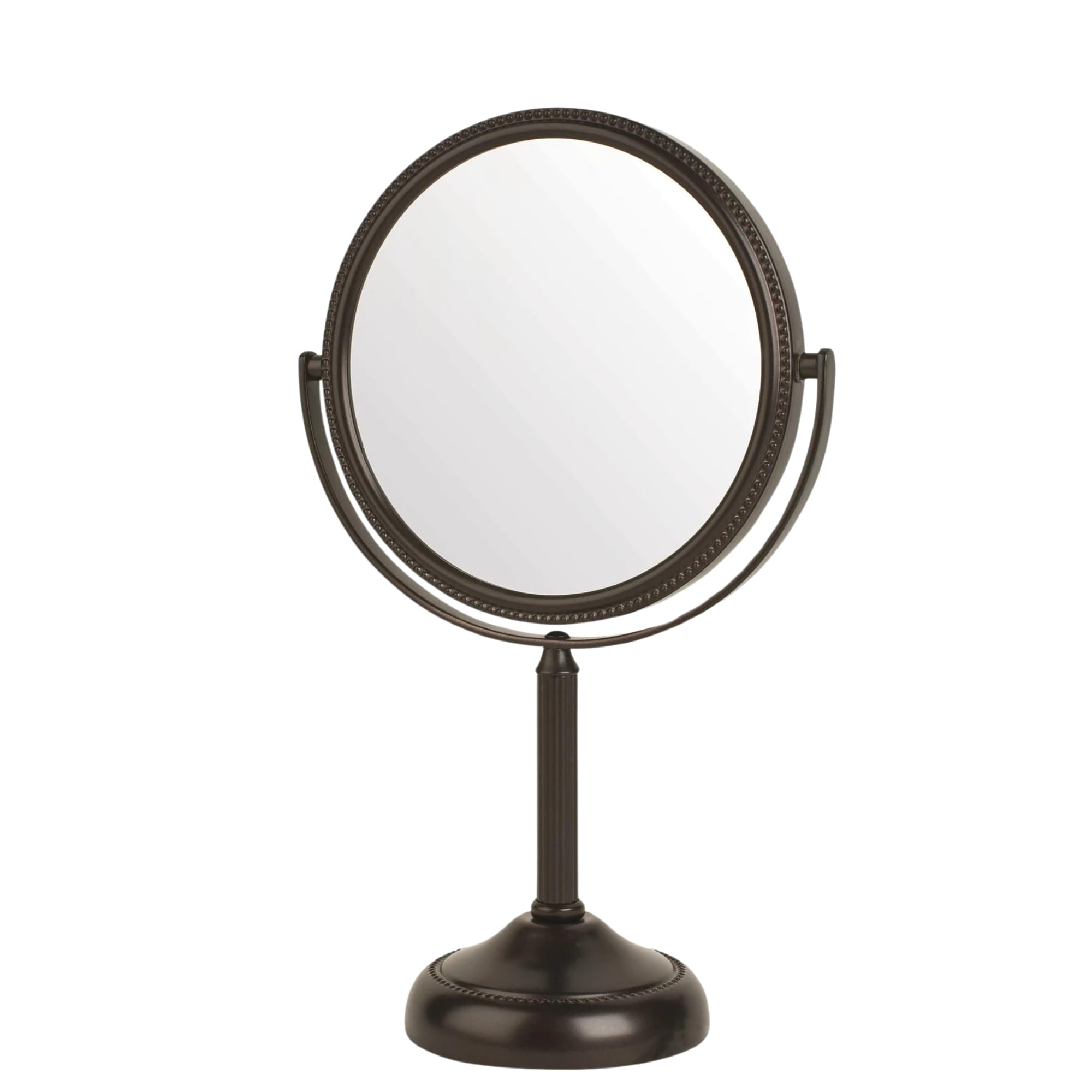 JERDON Two-Sided Tabletop Makeup Vanity Mirror - 10X-1X Magnification & Swivel Design - 6-Inch Diameter Portable Mirror - Bronze