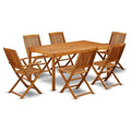 East West Furniture Cmcm72Cana Cameron 7 Piece Patio Dining Set Consist Of A Rectangle Outdoor Acacia Wood Table And 2 Folding Arm 4 Side Chairs, 36X66 Inch, Natural Oil