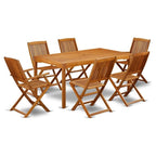 East West Furniture Cmcm72Cana Cameron 7 Piece Patio Dining Set Consist Of A Rectangle Outdoor Acacia Wood Table And 2 Folding Arm 4 Side Chairs, 36X66 Inch, Natural Oil