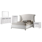 Coaster Home Furnishings Barzini Modern Classic 5-Piece Bedroom Set Velvet Upholstered California King Size Wingback Bed Frame 63-inch Headboard White 300843KW-S5
