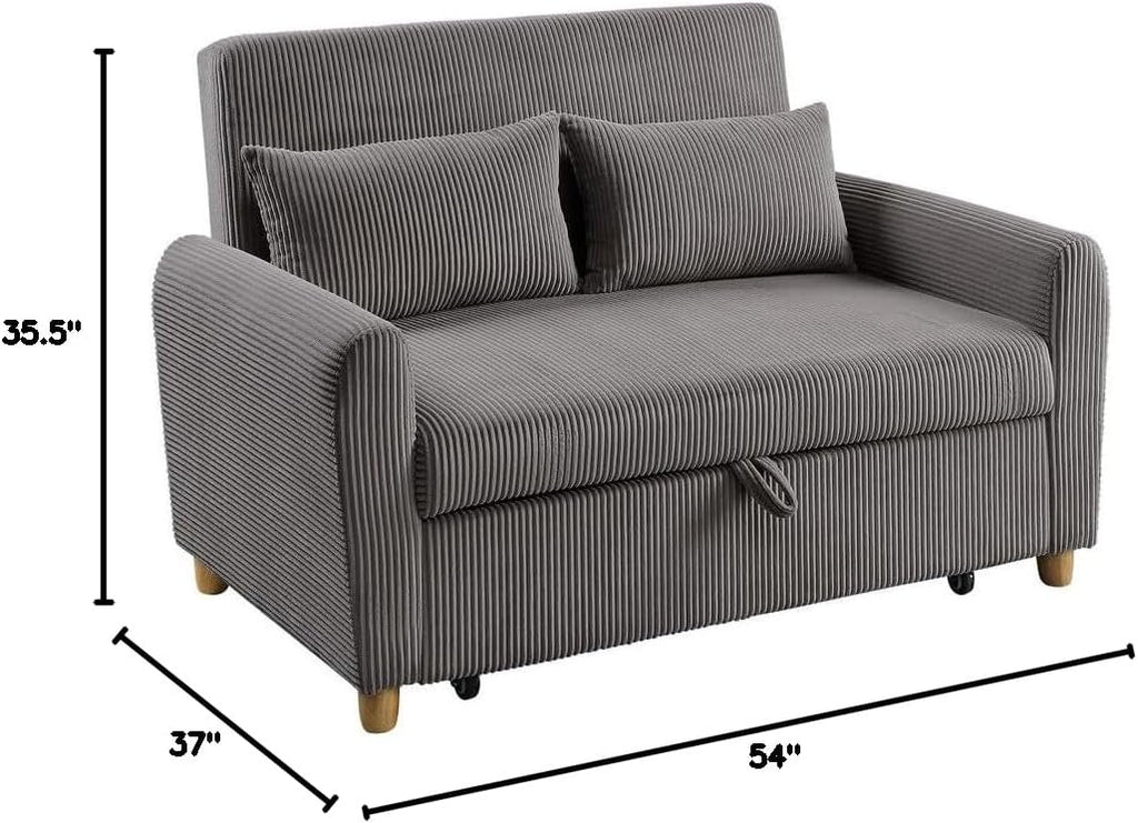 Justine 54W Brown Corduroy Convertible Sleeper Loveseat