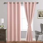 Jiuzhen Blackout Curtains With Tiebacks - Thermal Insulated, Light Blocking And Noise Reducing Grommet Curtain Drapes For Bedroom And Living Room, Set Of 2 Panels, Blush Pink, 52 X 84 Inch Length