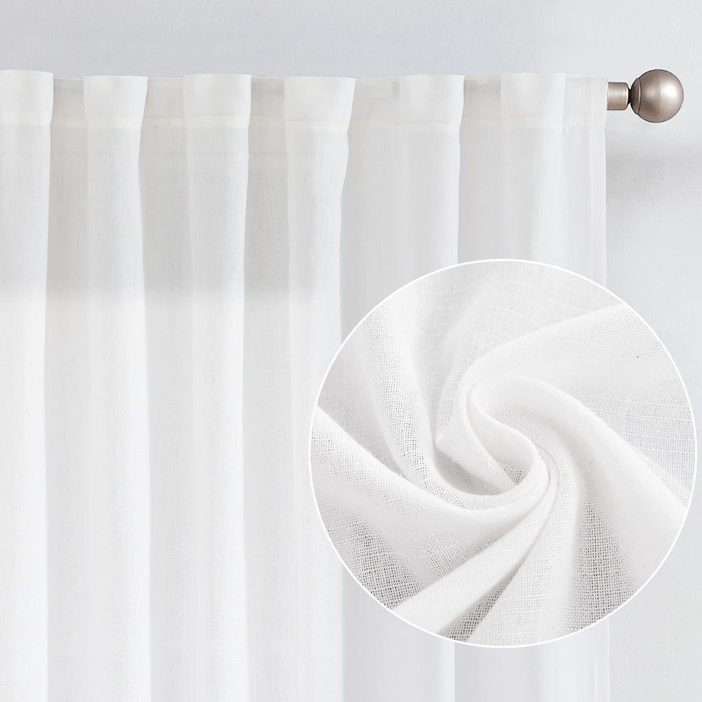 Jinchan Linen Blend Curtain For Living Room 90 Inch Length Extra Wide For Room Divider Off White Curtain Rustic Farmhouse Curtain Back Tab Light Filtering Drapes Bedroom Window Curtain 1 Panel
