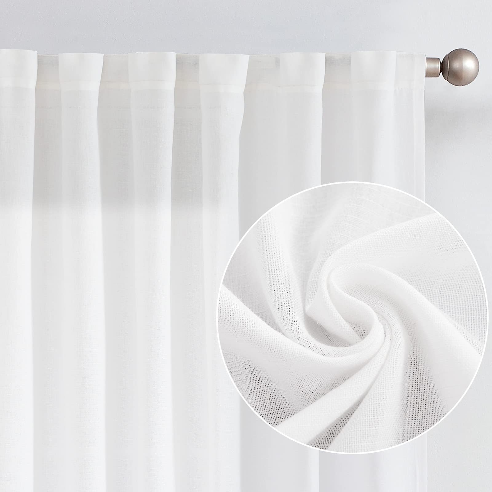 Jinchan Linen Blend Curtain For Living Room 90 Inch Length Extra Wide For Room Divider Off White Curtain Rustic Farmhouse Curtain Back Tab Light Filtering Drapes Bedroom Window Curtain 1 Panel